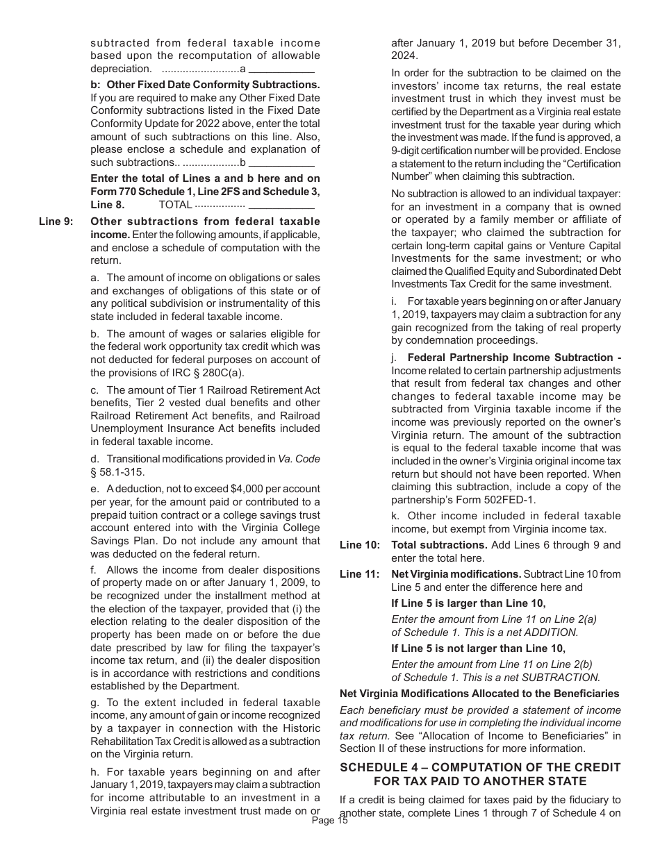 Instructions for Form 770 Virginia Fiduciary Income Tax Return - Virginia, Page 17