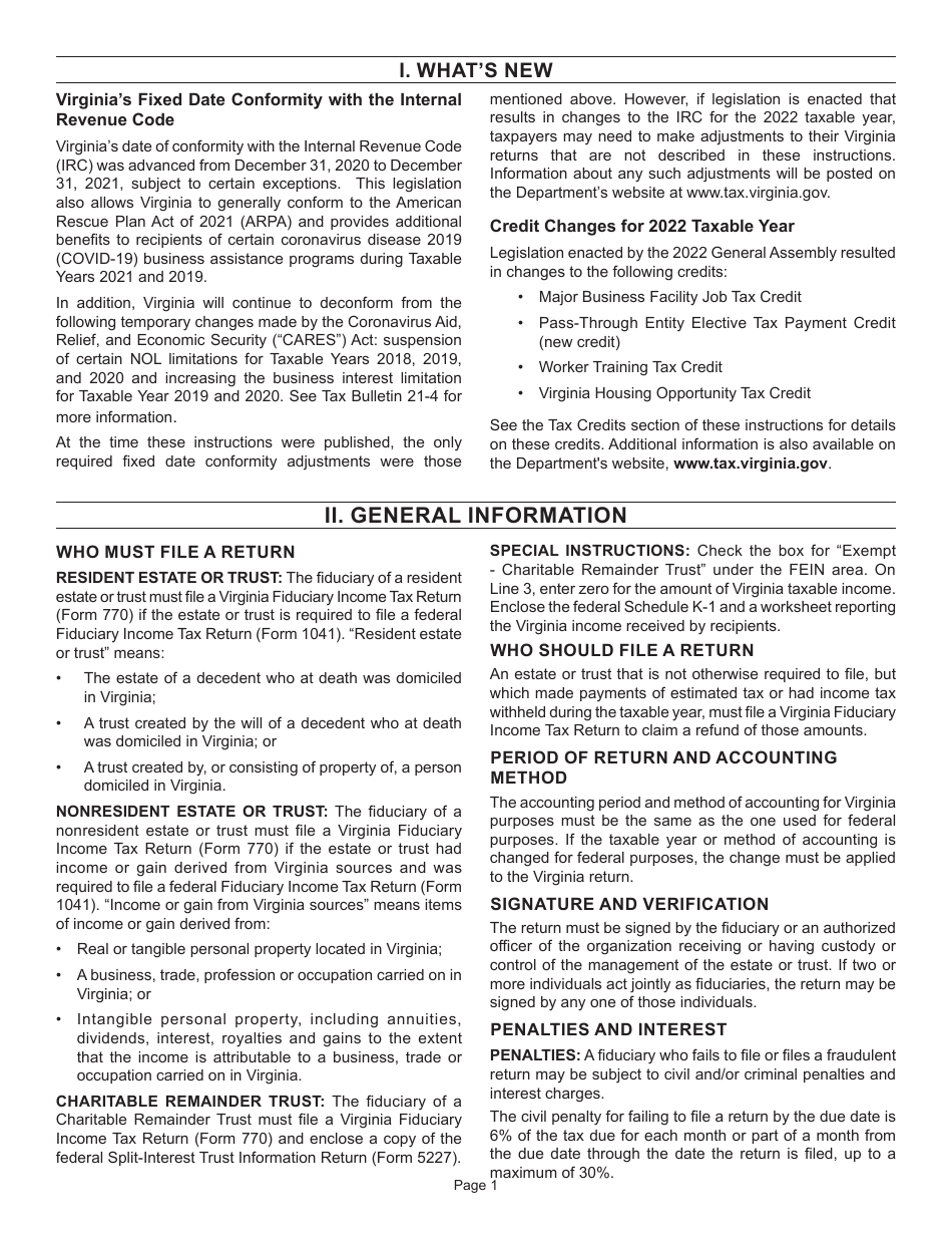 Instructions for Form 770 Virginia Fiduciary Income Tax Return - Virginia, Page 3