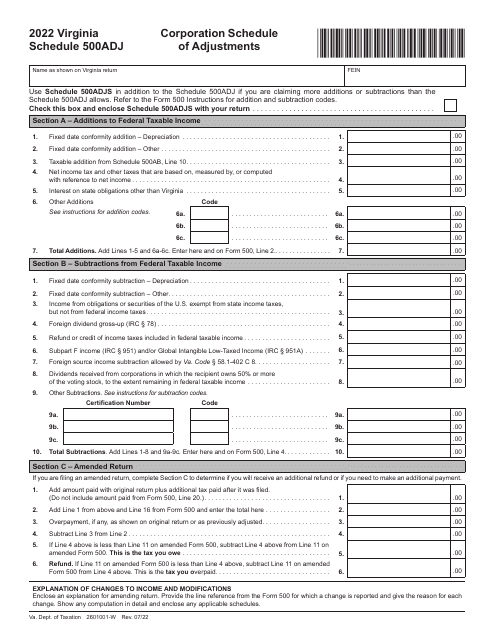 Schedule 500ADJ 2022 Printable Pdf