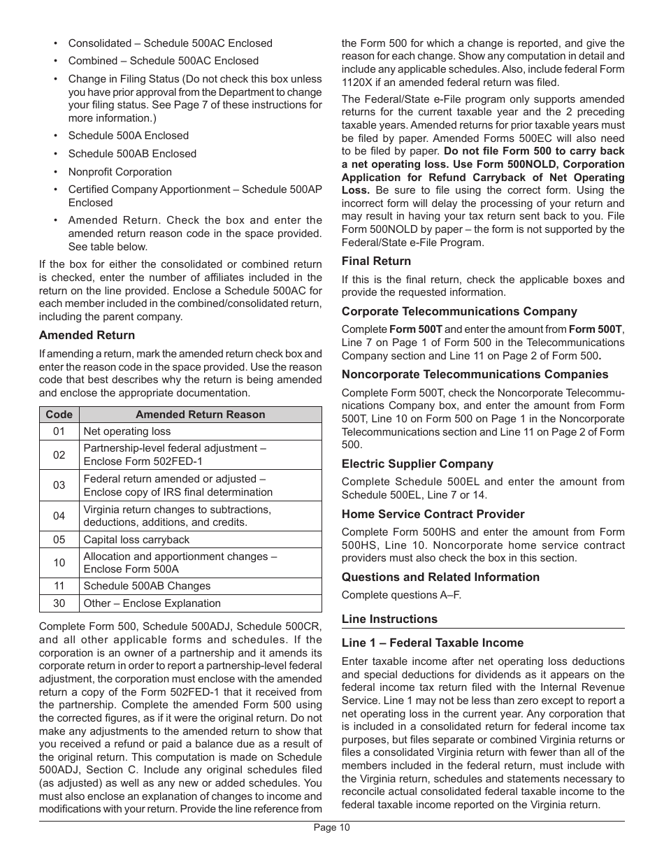 Instructions for Form 500 Virginia Corporation Income Tax Return - Virginia, Page 12