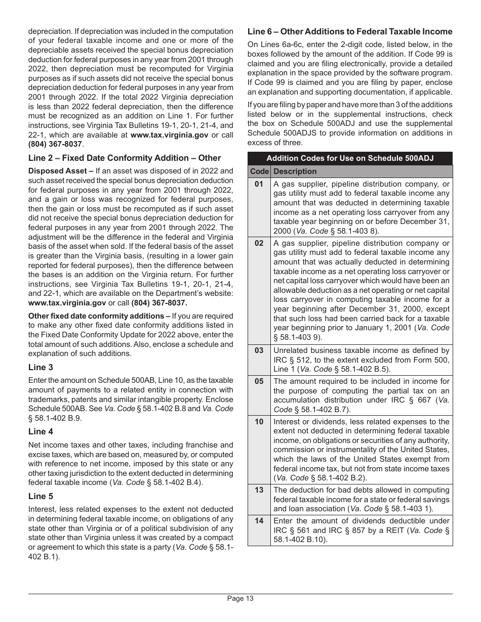 Instructions for Form 500 Virginia Corporation Income Tax Return - Virginia, Page 15