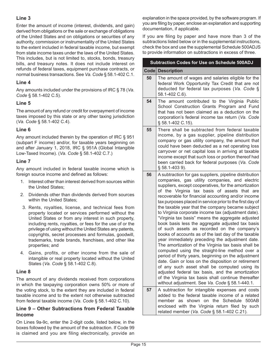 Instructions for Form 500 Virginia Corporation Income Tax Return - Virginia, Page 17