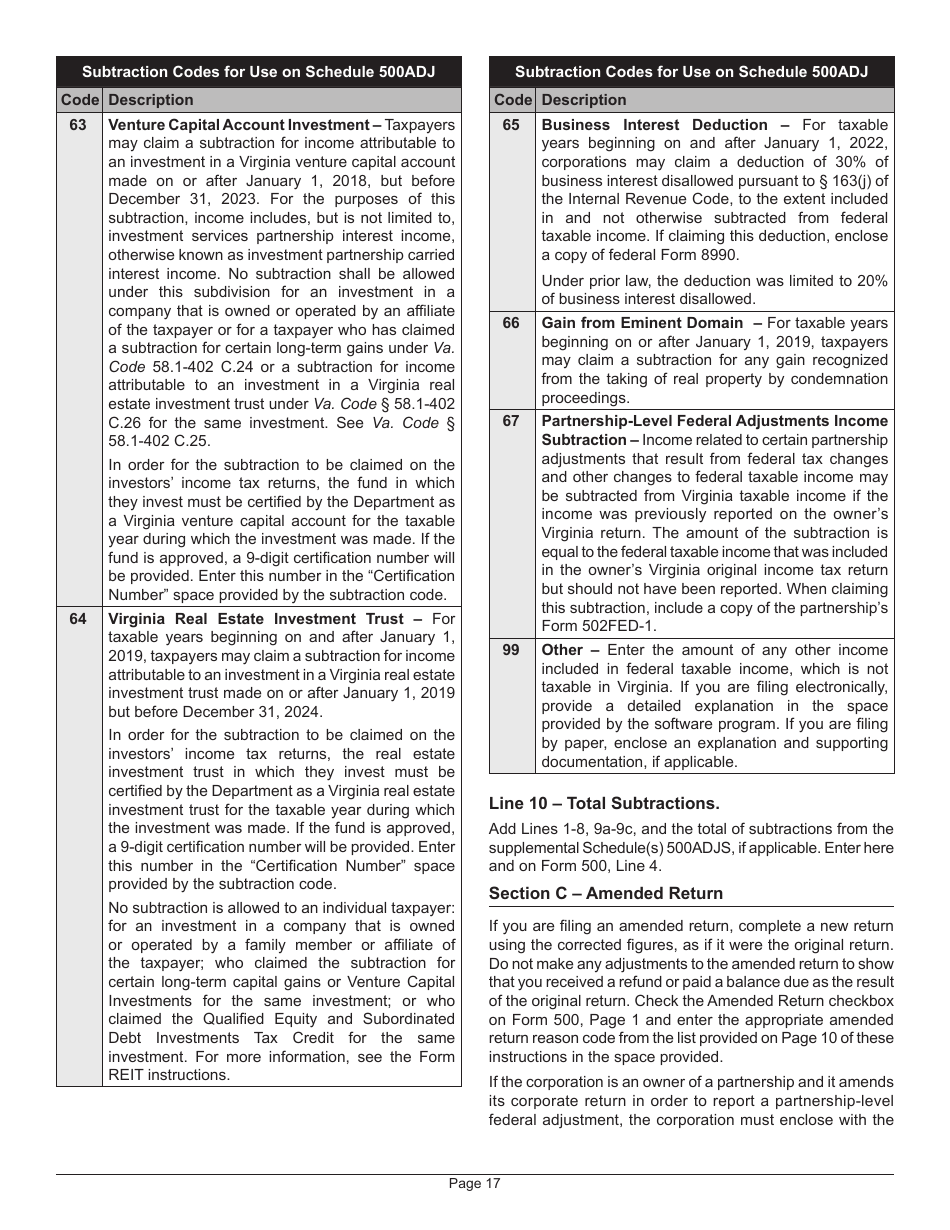 Instructions for Form 500 Virginia Corporation Income Tax Return - Virginia, Page 19
