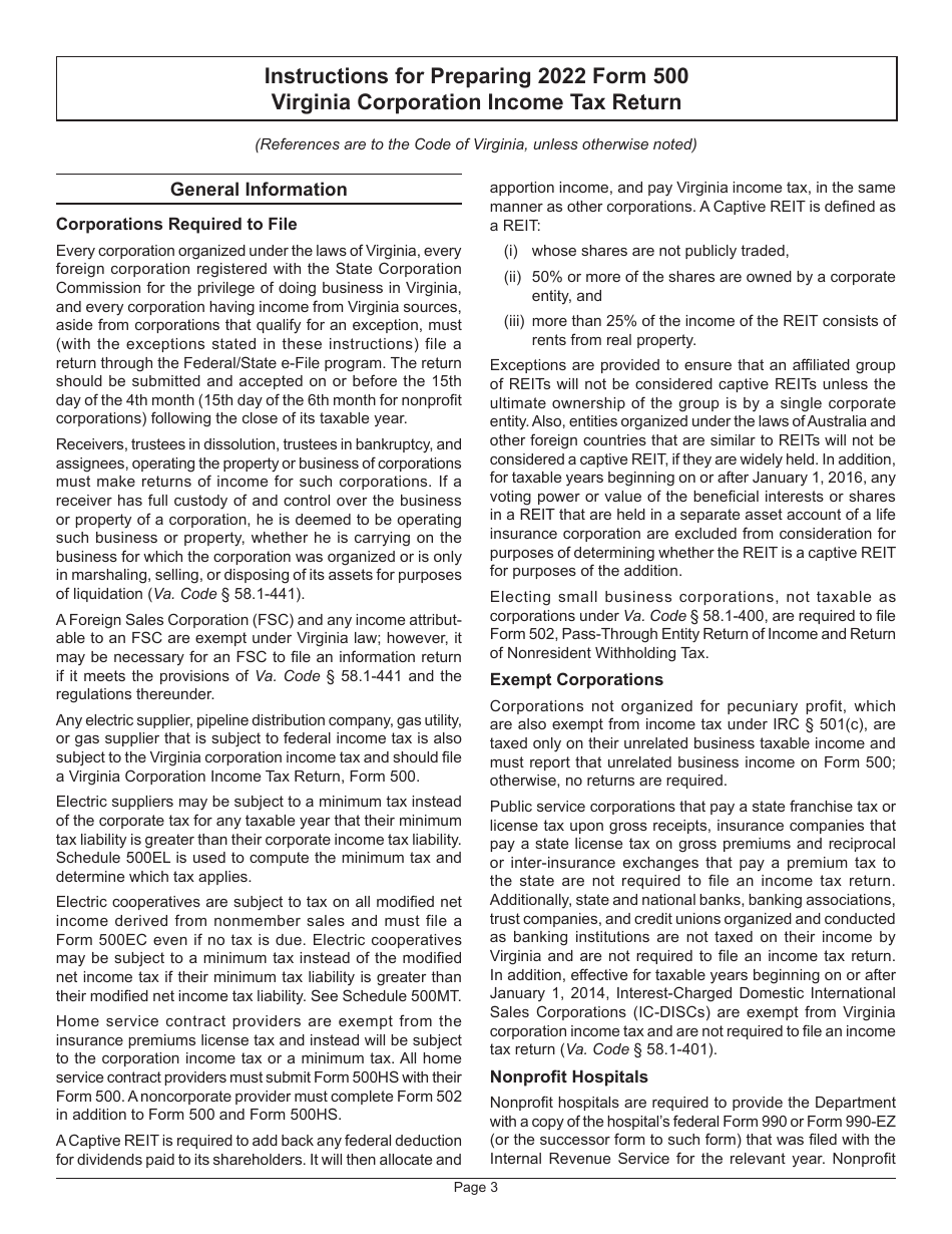 Instructions for Form 500 Virginia Corporation Income Tax Return - Virginia, Page 5