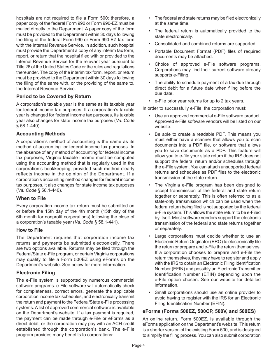 Instructions for Form 500 Virginia Corporation Income Tax Return - Virginia, Page 6