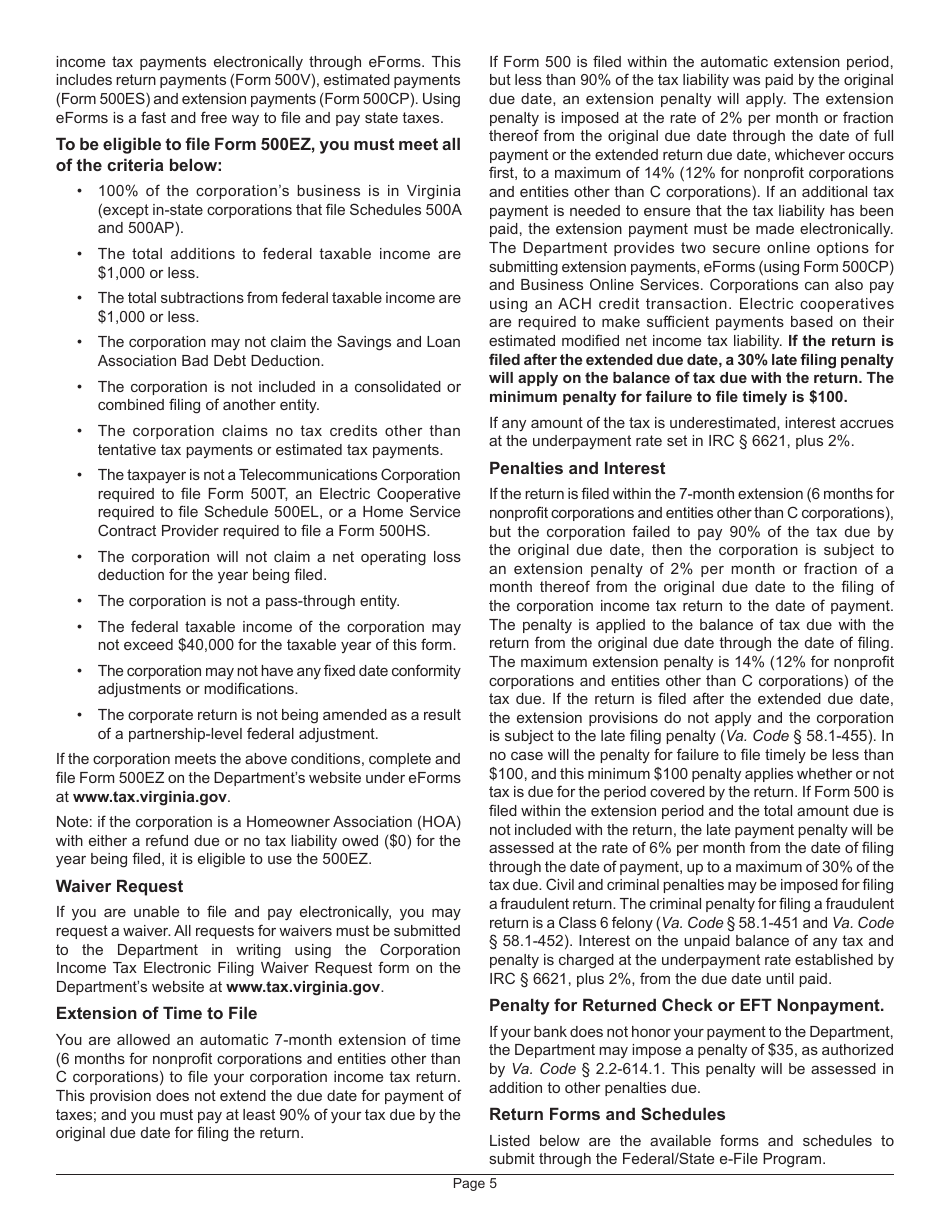 Instructions for Form 500 Virginia Corporation Income Tax Return - Virginia, Page 7
