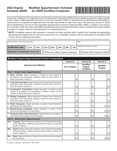 Schedule 500AP 2022 Printable Pdf