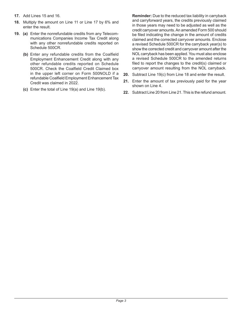 Instructions for Form 500NOLD Corporation Application for Refund Carryback of Net Operating Loss - Virginia, Page 3