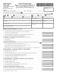 Document preview: Form 502 Pass-Through Entity Return of Income and Return of Nonresident Withholding Tax - Virginia