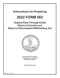 Document preview: Instructions for Form 502 Pass-Through Entity Return of Income and Return of Nonresident Withholding Tax - Virginia