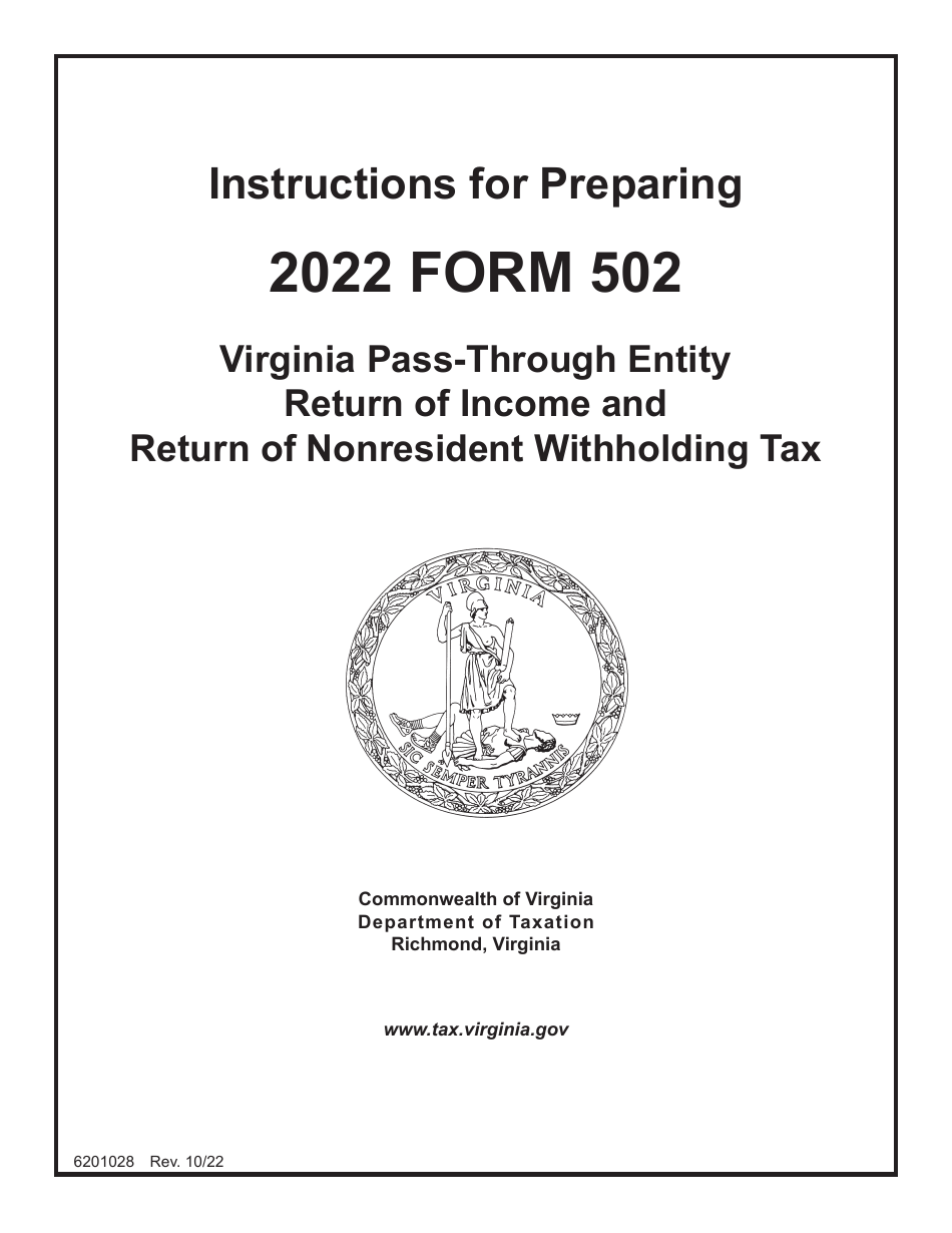 Instructions for Form 502 Pass-Through Entity Return of Income and Return of Nonresident Withholding Tax - Virginia, Page 1