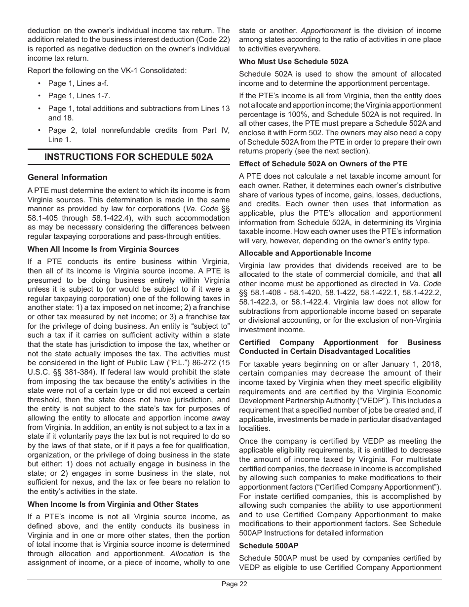 Instructions for Form 502 Pass-Through Entity Return of Income and Return of Nonresident Withholding Tax - Virginia, Page 26
