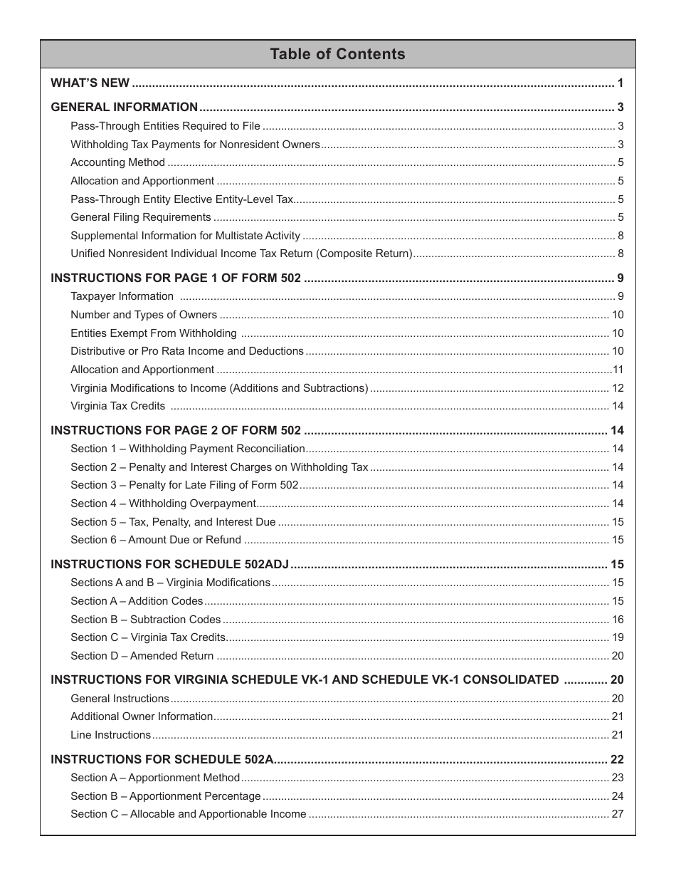 Instructions for Form 502 Pass-Through Entity Return of Income and Return of Nonresident Withholding Tax - Virginia, Page 3