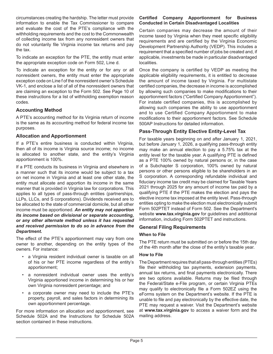 Instructions for Form 502 Pass-Through Entity Return of Income and Return of Nonresident Withholding Tax - Virginia, Page 9