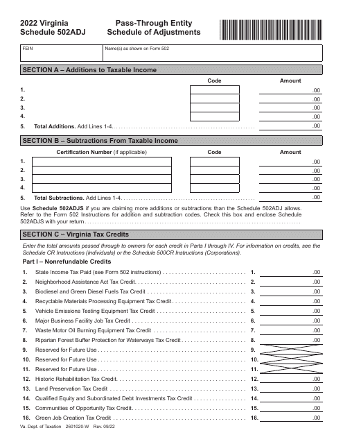 Schedule 502ADJ 2022 Printable Pdf