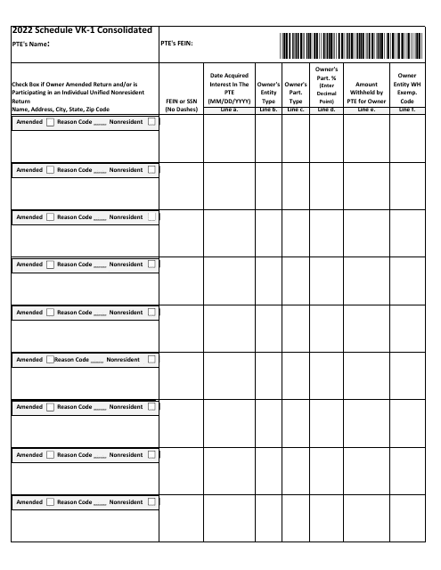 Schedule VK-1 CONSOLIDATED 2022 Printable Pdf