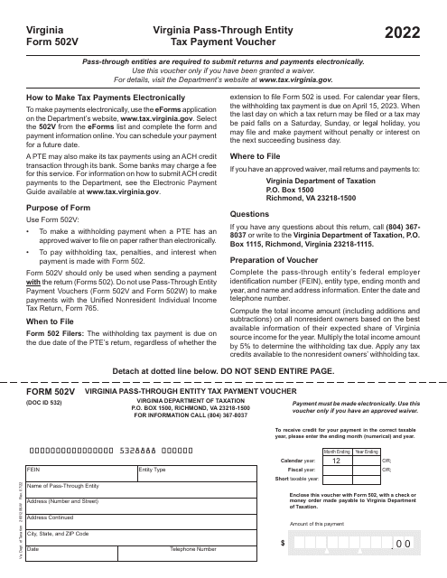 Form 502V 2022 Printable Pdf