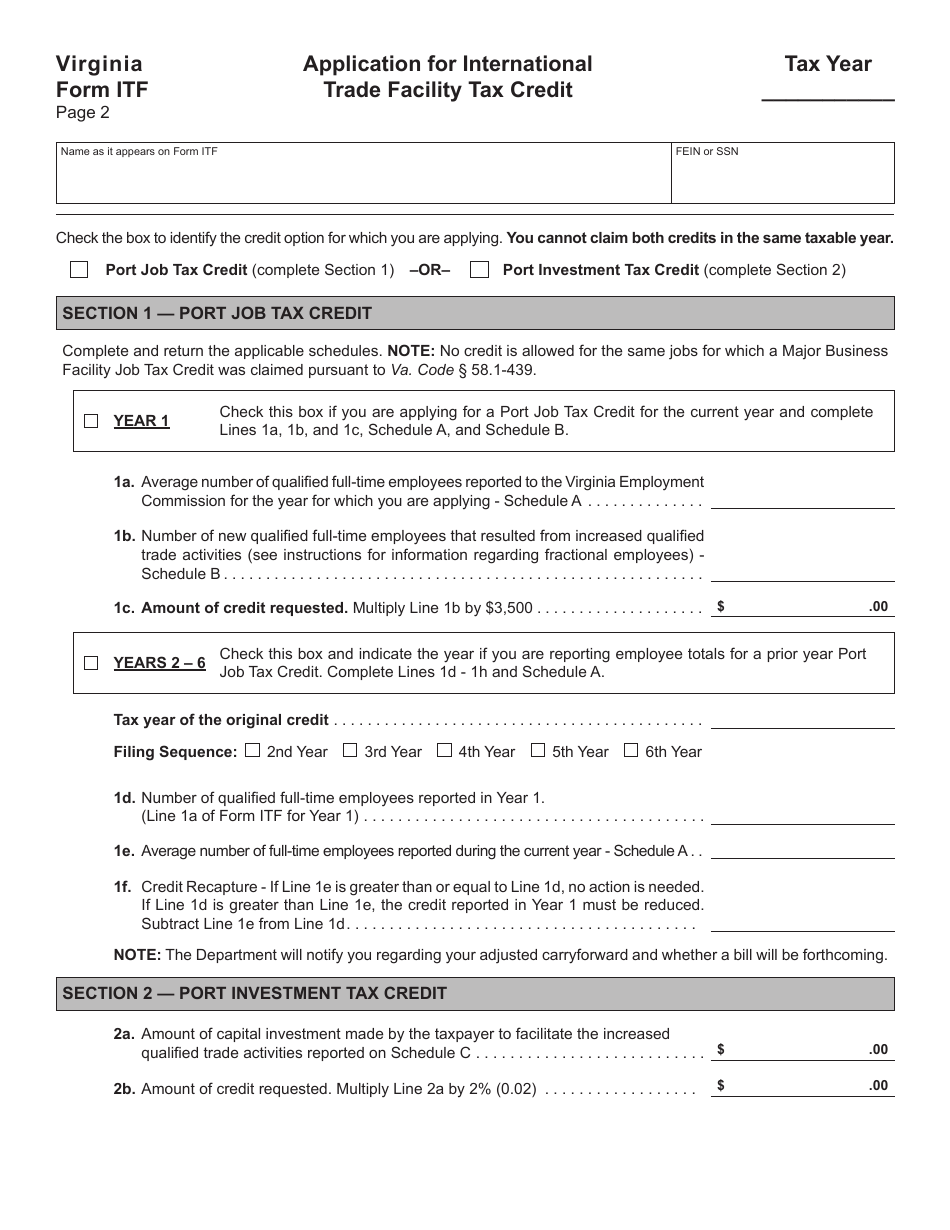 Form ITF Application for International Trade Facility Tax Credit - Virginia, Page 2