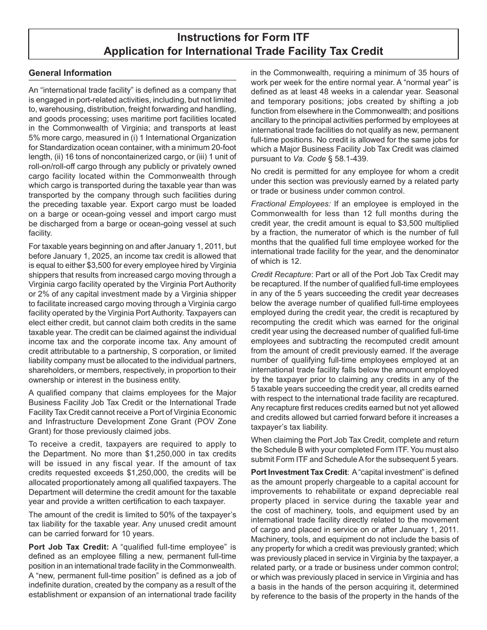 Form ITF Application for International Trade Facility Tax Credit - Virginia, Page 7