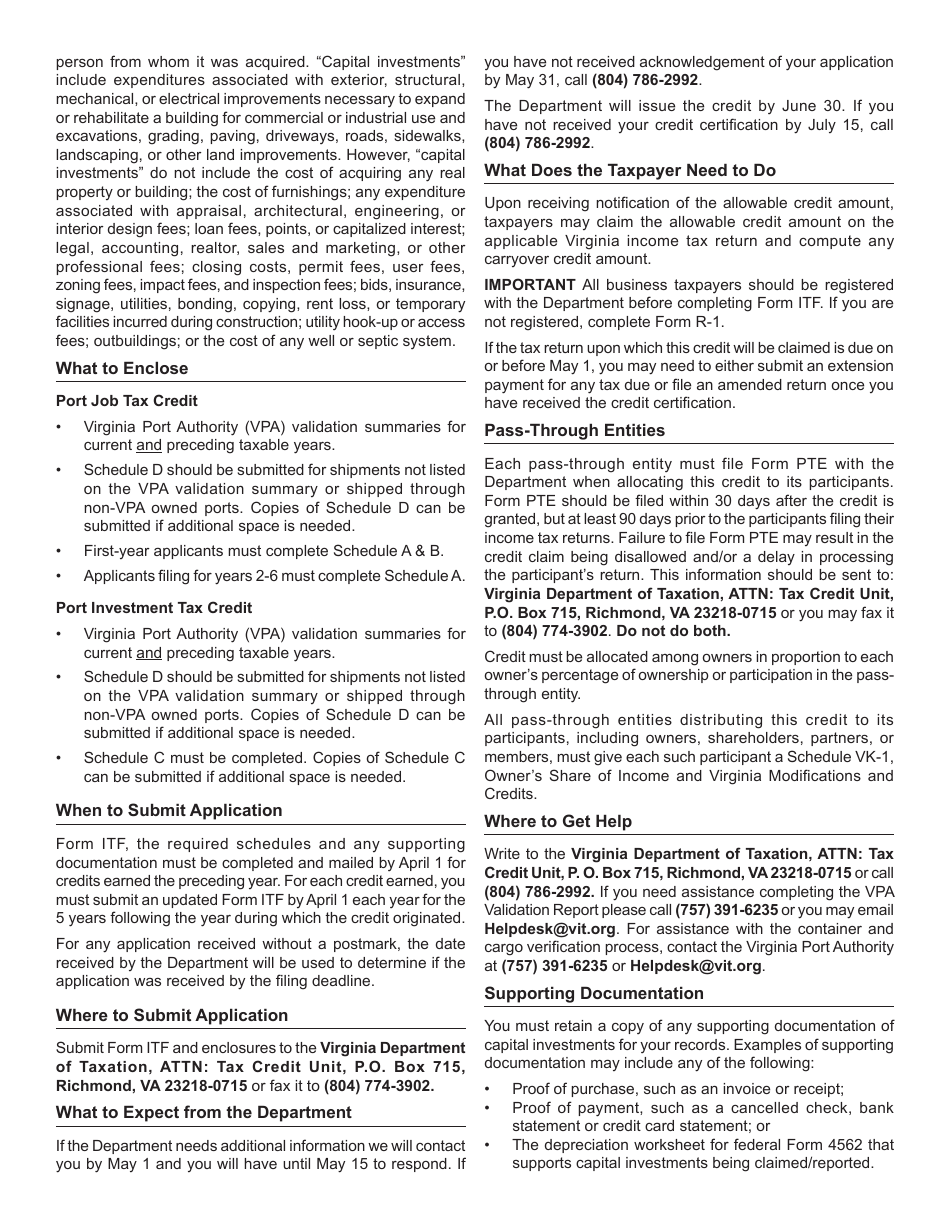 Form ITF Application for International Trade Facility Tax Credit - Virginia, Page 8