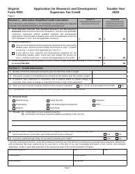 Form RDC Application for Research and Development Expenses Tax Credit - Virginia, Page 2