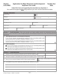 Form MRD Application for Major Research and Development Expenses Tax Credit - Virginia