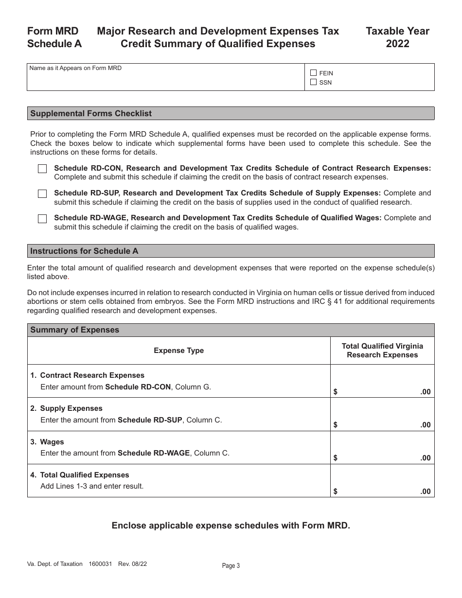 Form MRD Application for Major Research and Development Expenses Tax Credit - Virginia, Page 3