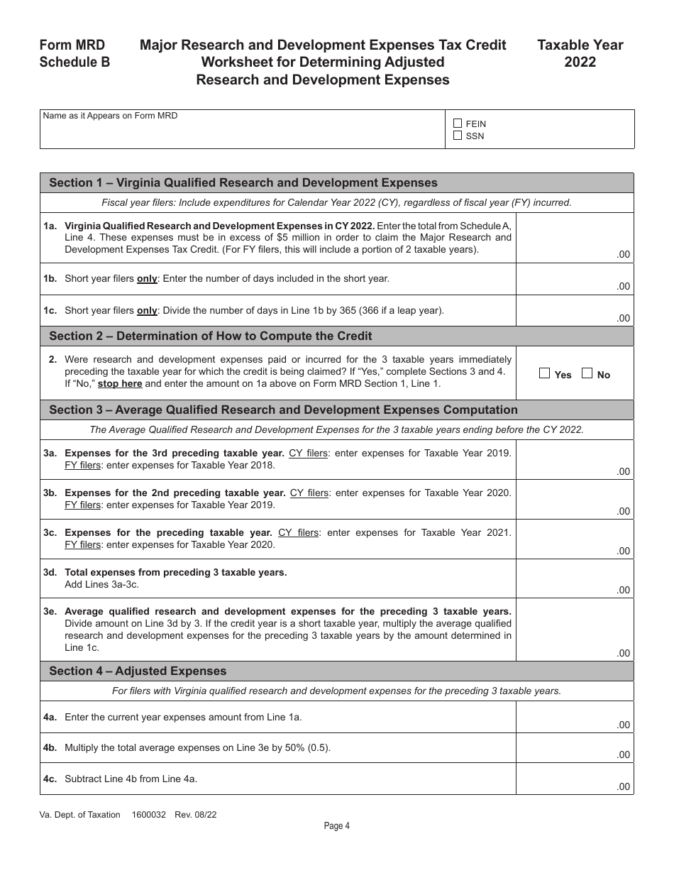 Form MRD Application for Major Research and Development Expenses Tax Credit - Virginia, Page 4