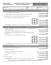 Document preview: Schedule 800ADJ Insurance Premiums License Tax Schedule of Adjustments - Virginia, 2022