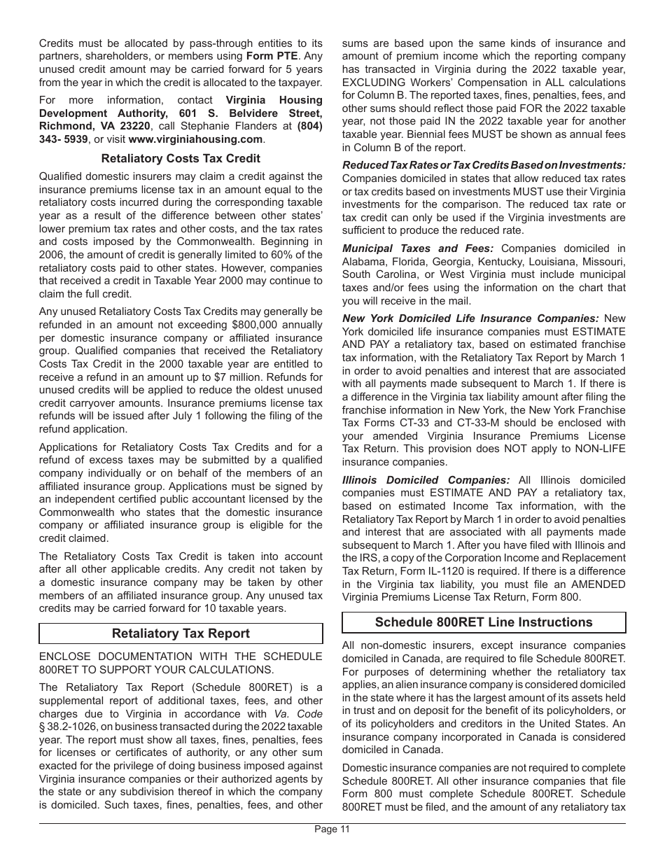 Instructions for Form 800 Virginia Insurance Premiums License Tax Return - Virginia, Page 15