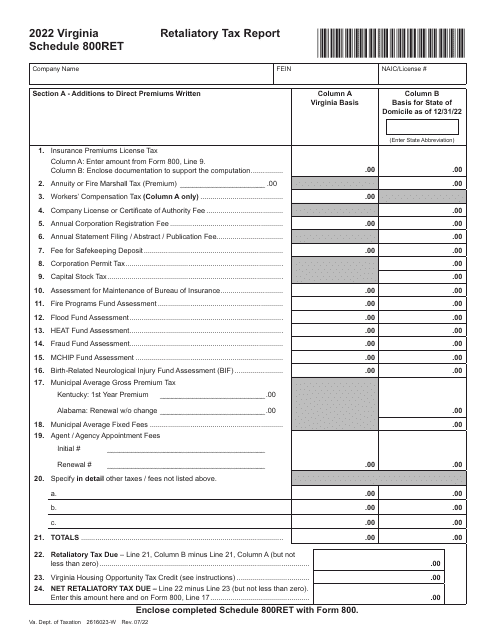 Schedule 800RET 2022 Printable Pdf