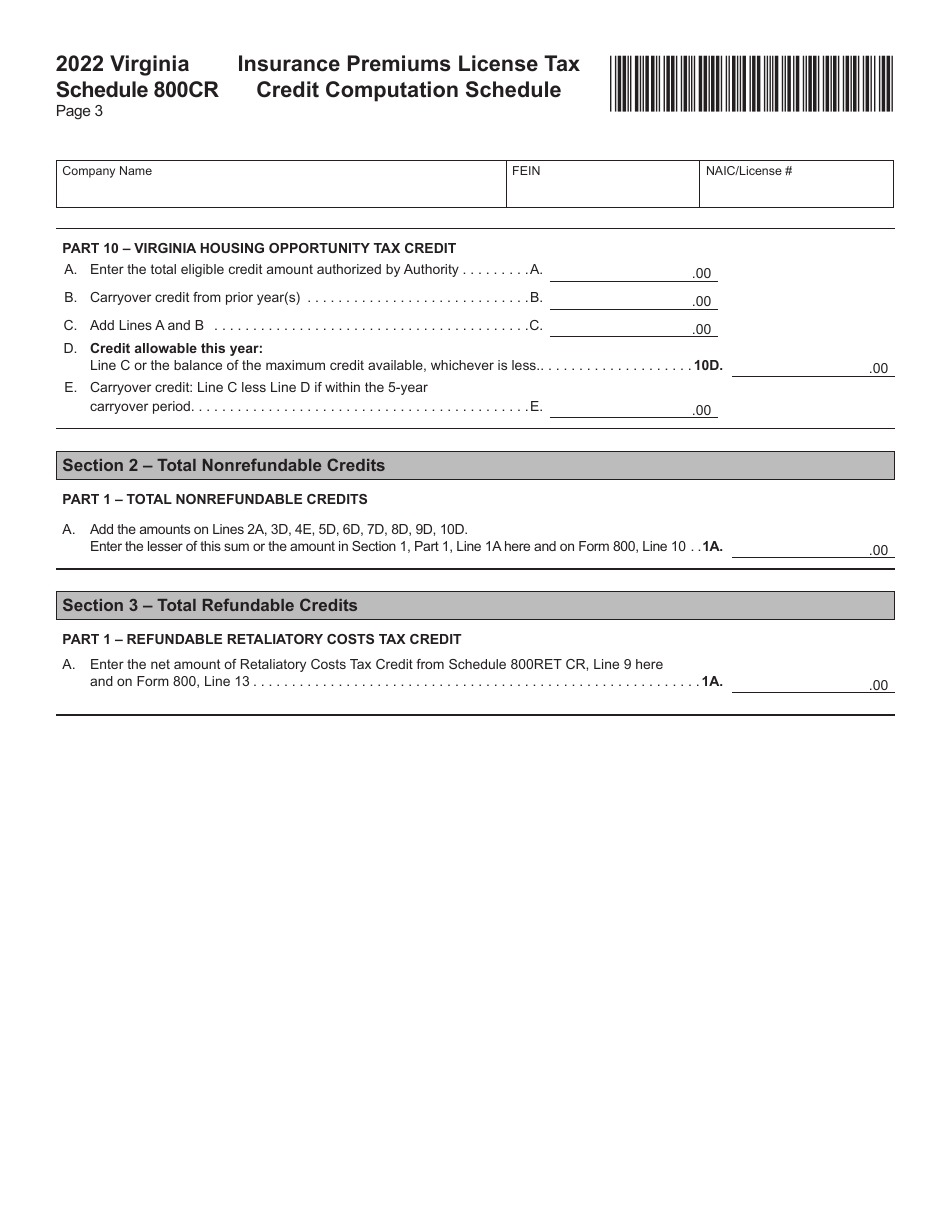 2022 Virginia Insurance Premiums License Tax Credit Computation Schedule Fill Out Sign Online 1008