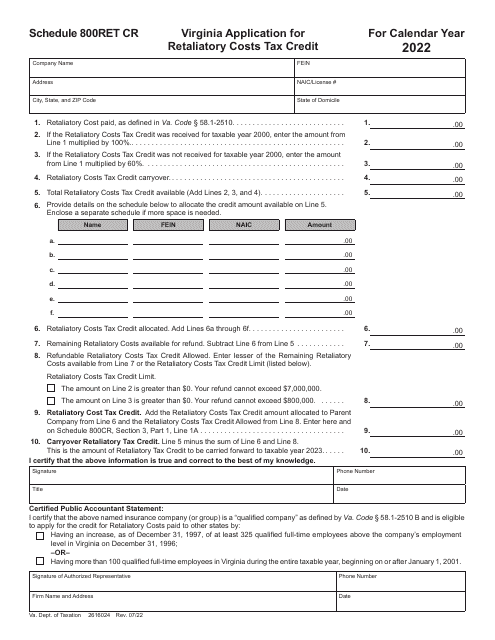 Schedule 800RET CR 2022 Printable Pdf