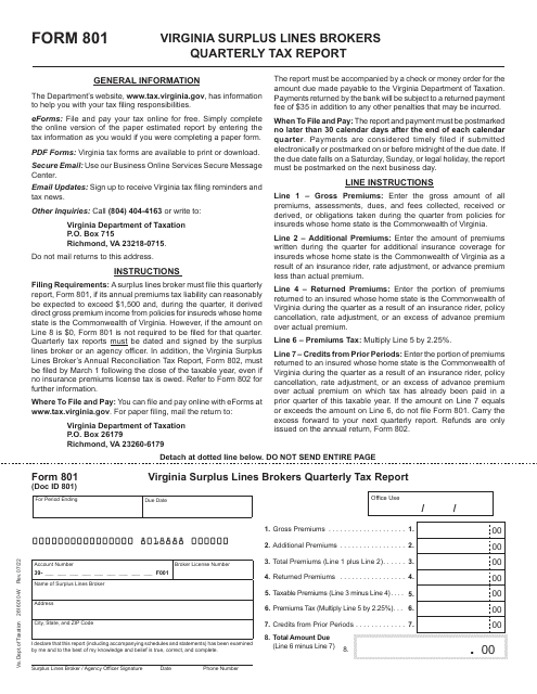 Form 801  Printable Pdf