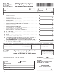 Document preview: Form 802 Virginia Insurance Premiums License Tax Surplus Lines Broker's Annual Reconciliation Tax Report - Virginia, 2022