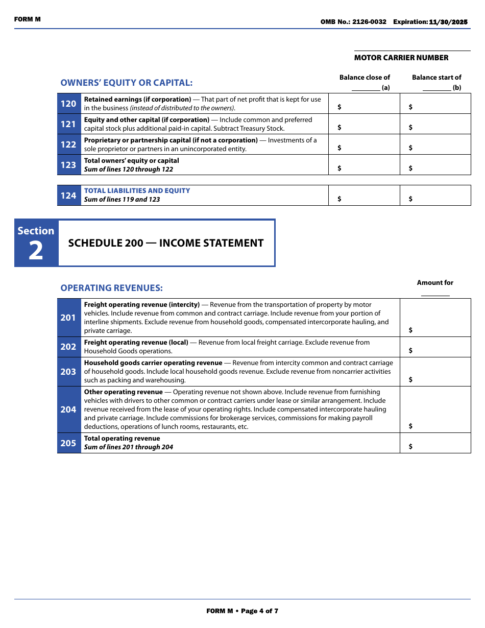Form M Annual Report Form (Class I  Class II Motor Carriers of Property and Household Goods), Page 10