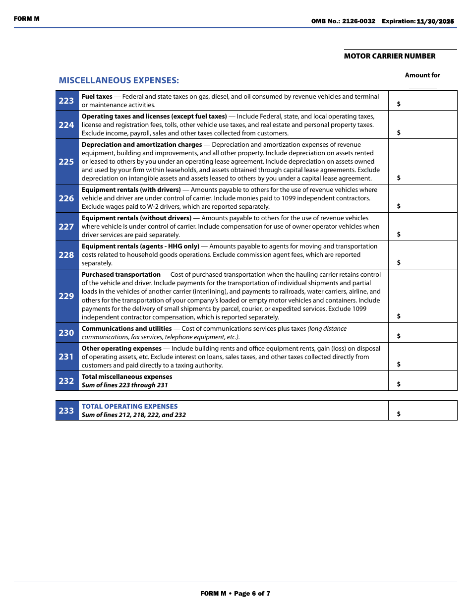 Form M Annual Report Form (Class I  Class II Motor Carriers of Property and Household Goods), Page 12