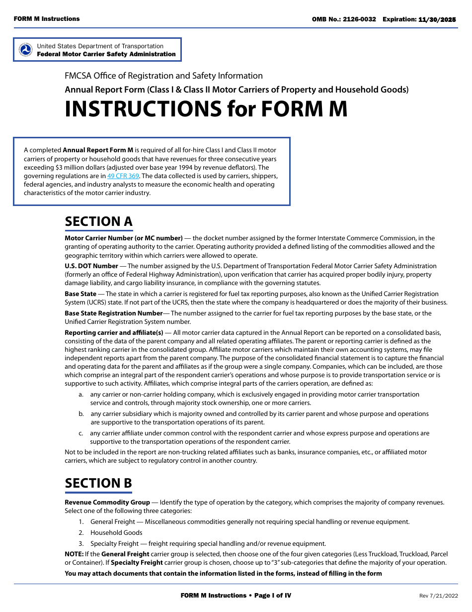 Form M Annual Report Form (Class I  Class II Motor Carriers of Property and Household Goods), Page 3