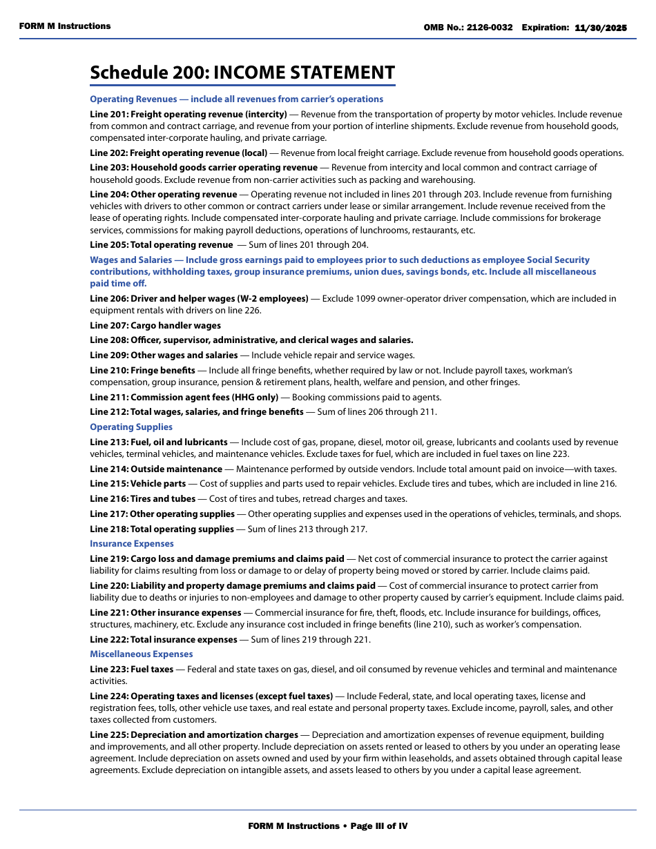 Form M Annual Report Form (Class I  Class II Motor Carriers of Property and Household Goods), Page 5