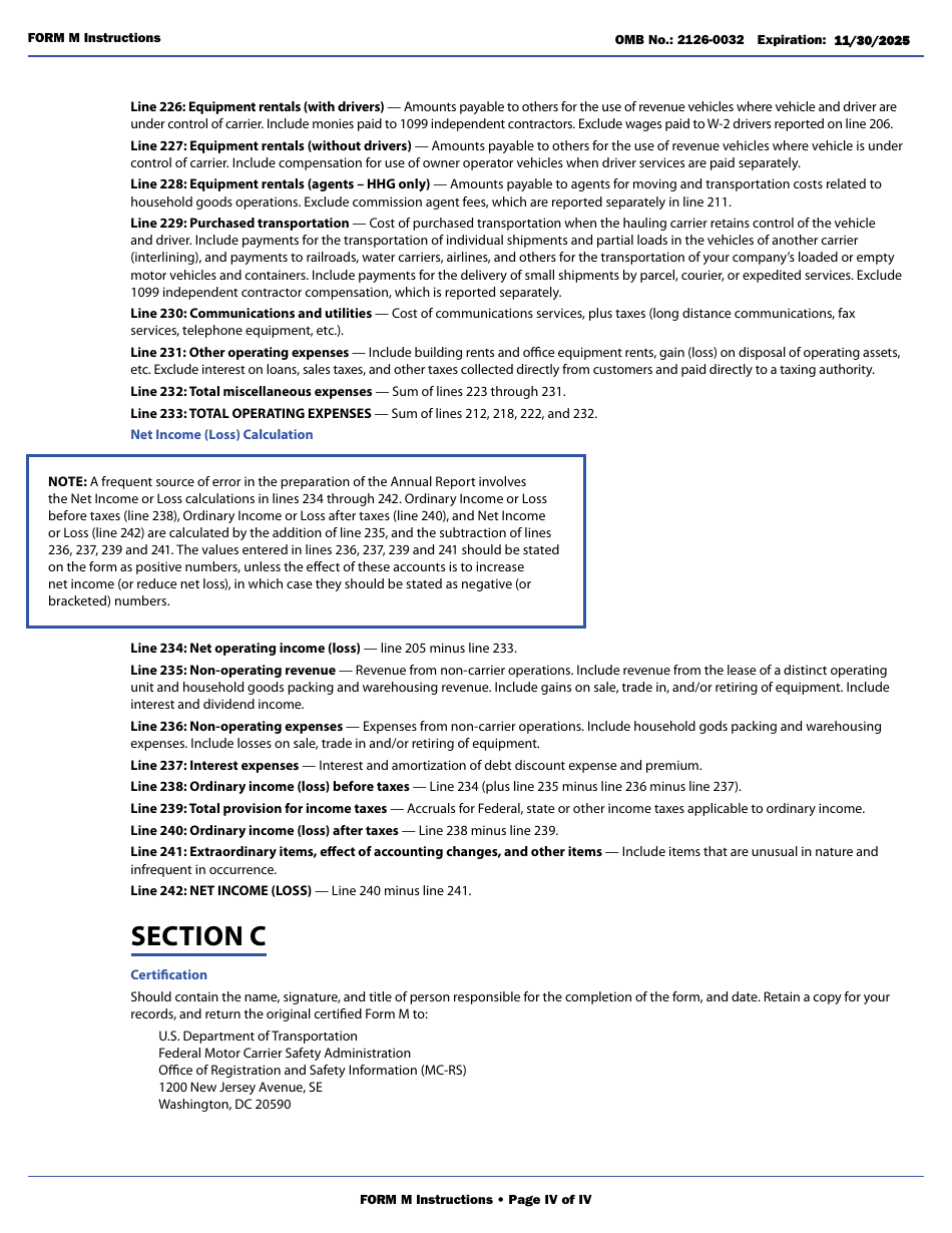 Form M Annual Report Form (Class I  Class II Motor Carriers of Property and Household Goods), Page 6