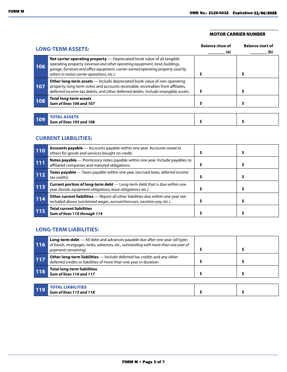 Form M Annual Report Form (Class I  Class II Motor Carriers of Property and Household Goods), Page 9