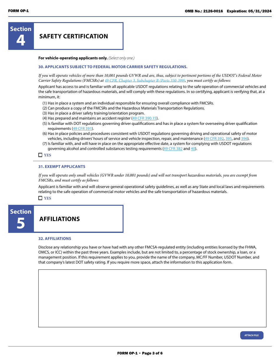 Form OP-1 Application for Motor Property Carrier and Broker Authority, Page 13