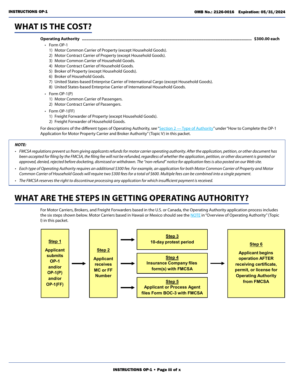 Form OP-1 Application for Motor Property Carrier and Broker Authority, Page 3