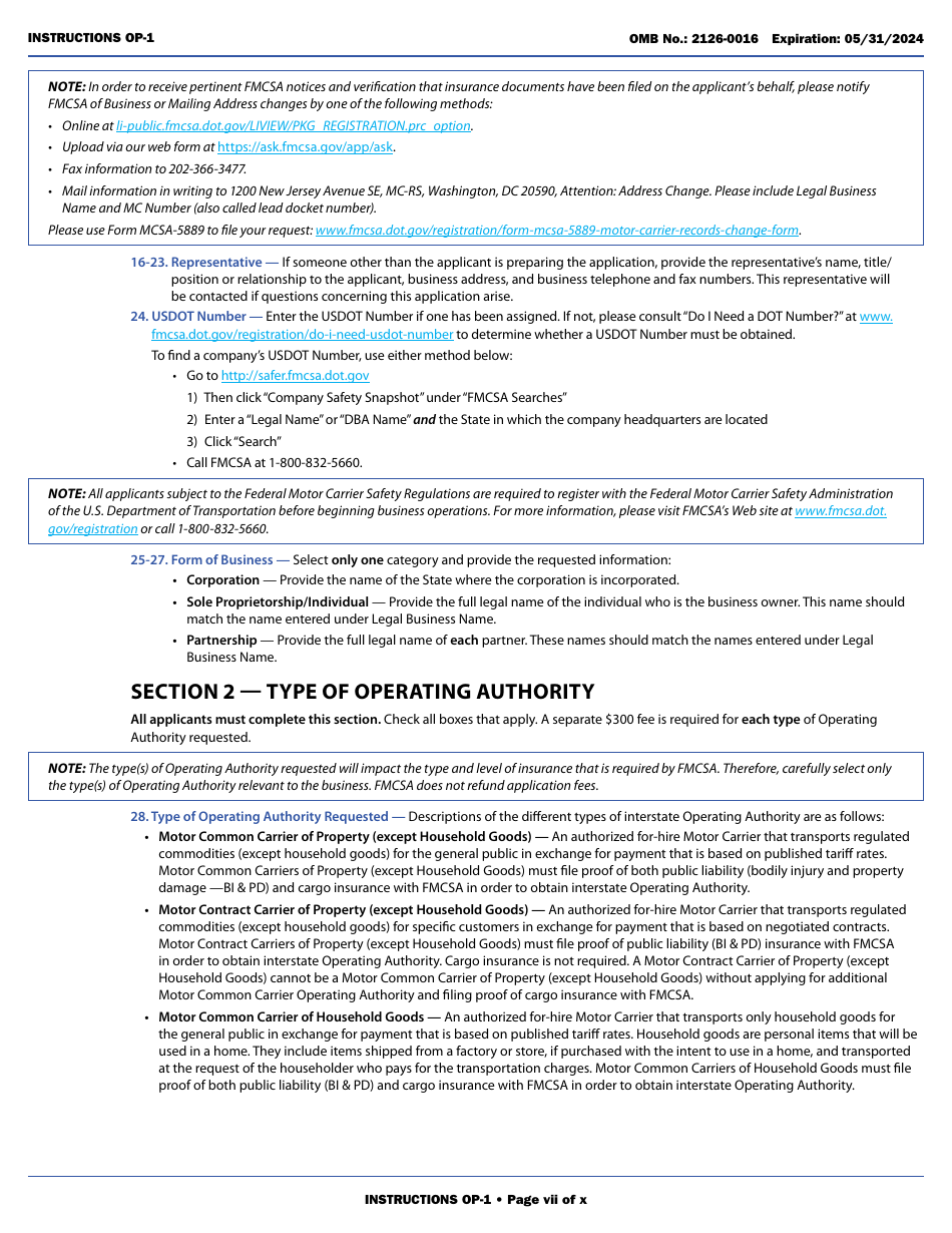 Form OP-1 Application for Motor Property Carrier and Broker Authority, Page 7