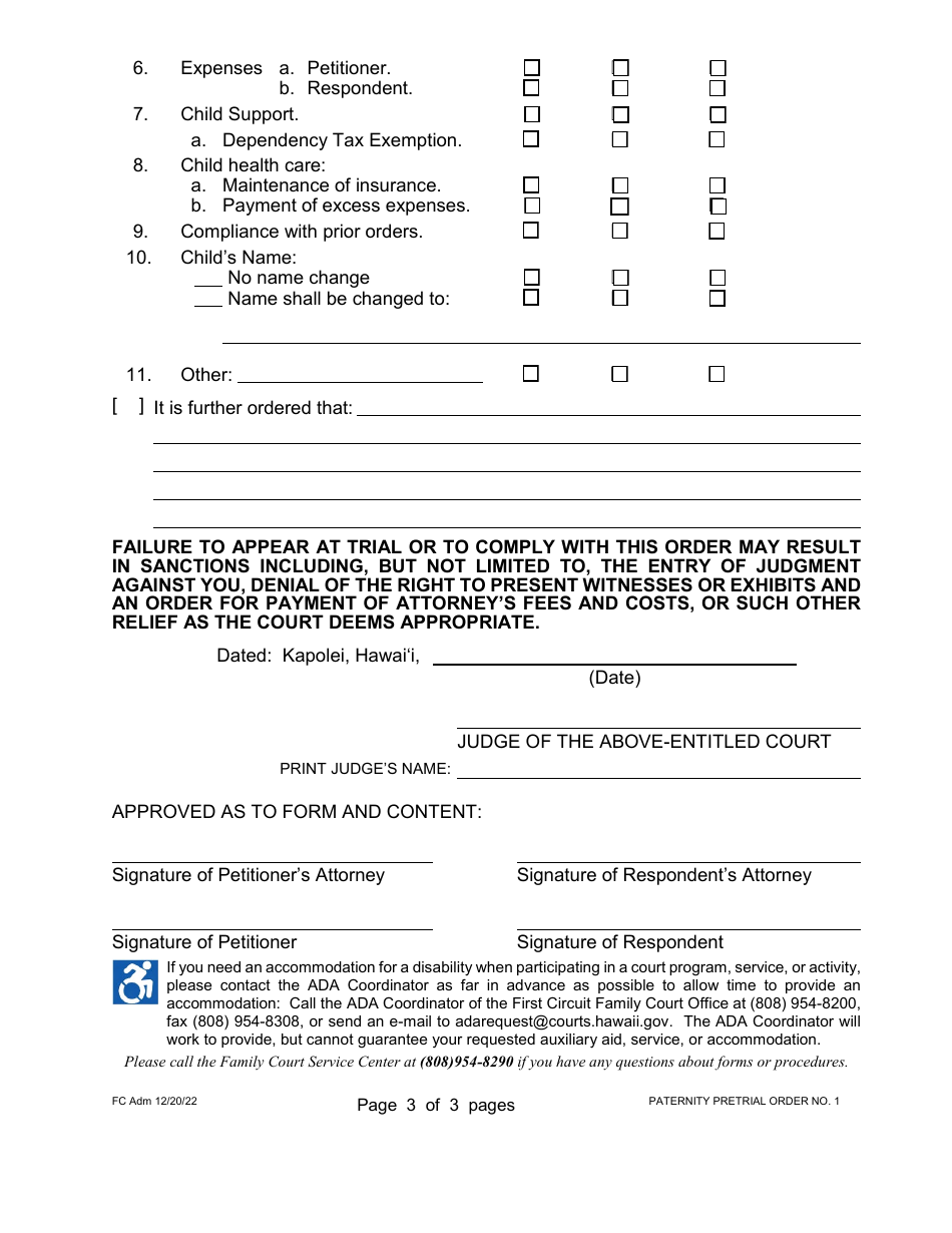 Form 1F-P-1055A Pretrial Order No. 1 - Hawaii, Page 3