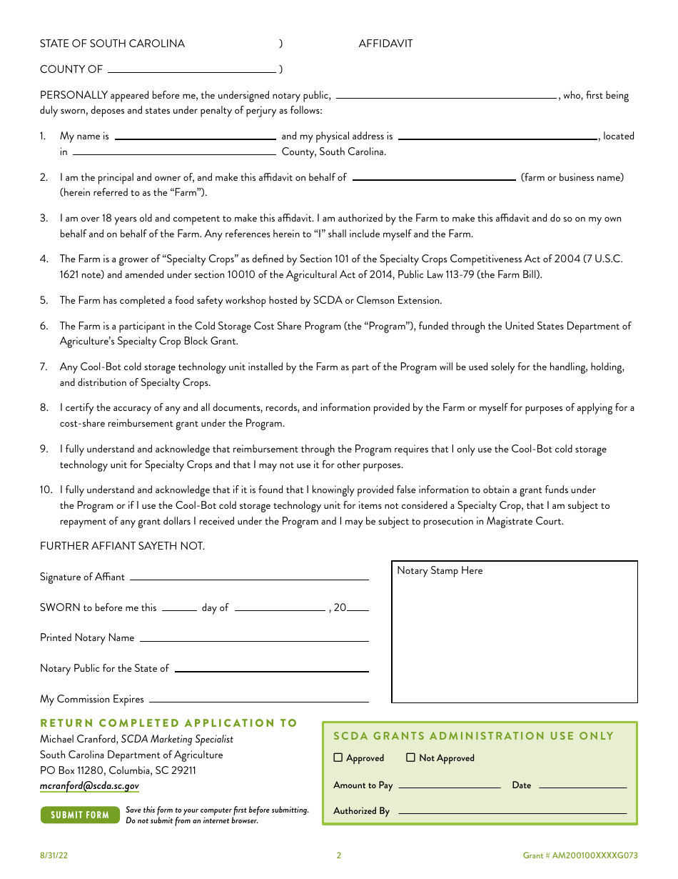Participant Application - Cold Storage Cost Share Program - South Carolina, Page 2
