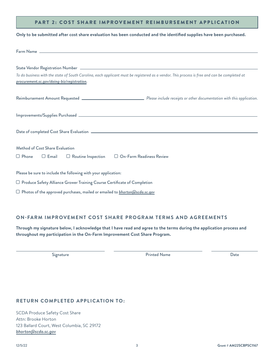Produce Safety Rule on-Farm Improvement Cost Share Application - South Carolina, Page 3