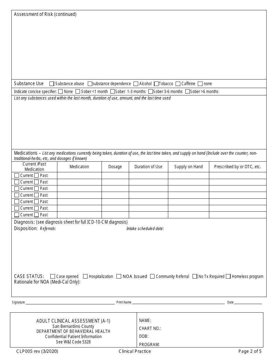 Form CLP005 Adult Clinical Assessment - County of San Bernardino, California, Page 2