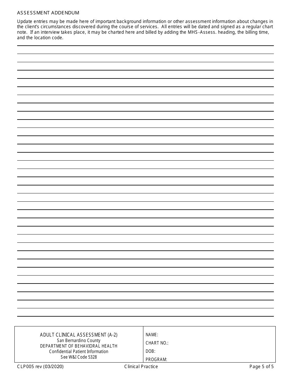 Form CLP005 Adult Clinical Assessment - County of San Bernardino, California, Page 5
