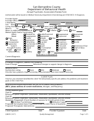 Document preview: Form QM005 Annual Psychiatric Assessment Review Form - San Bernardino County, California